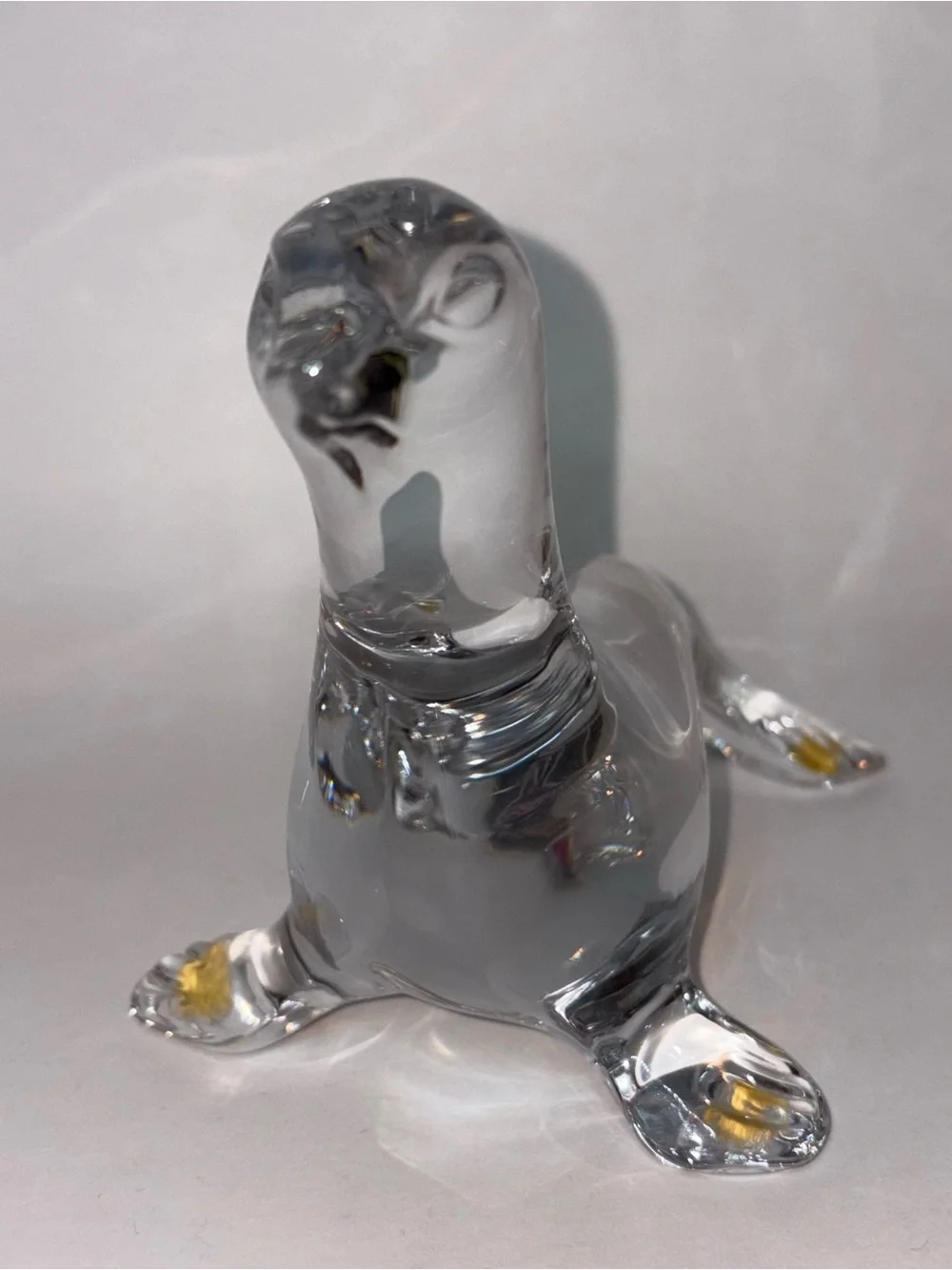 Daum France Crystal Seal or Sea Lion Clear 3.75”x5.5”x4.75” Solid Signed